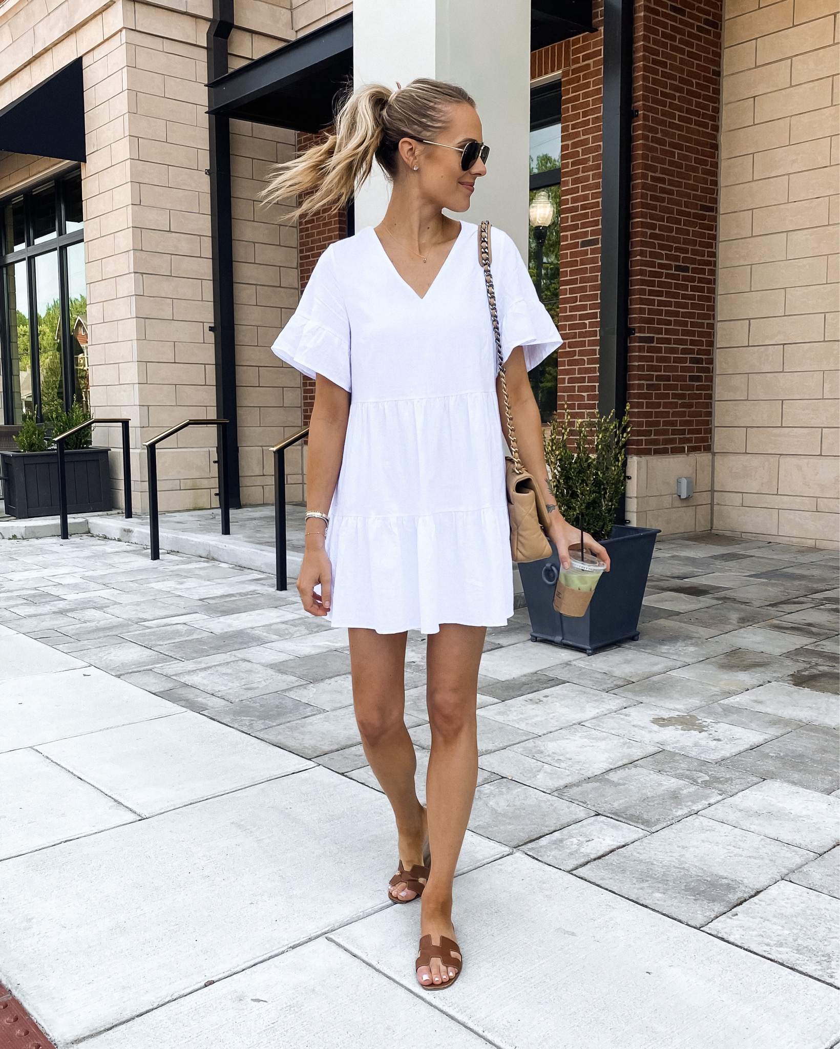 Fashion Jackson Wearing Amazon Fashion White Dress Hermes Oran Gold Sandals