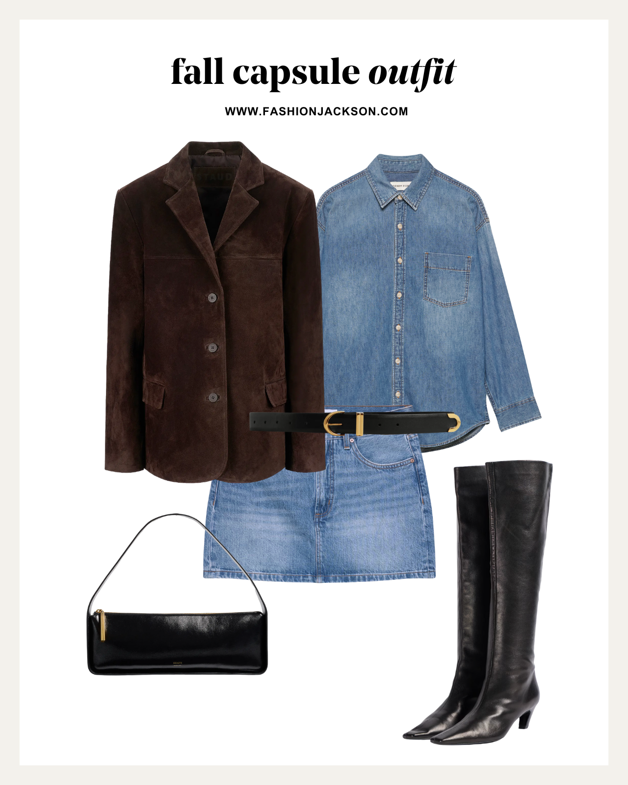 fall capsule wardrobe brown suede blazer outfit