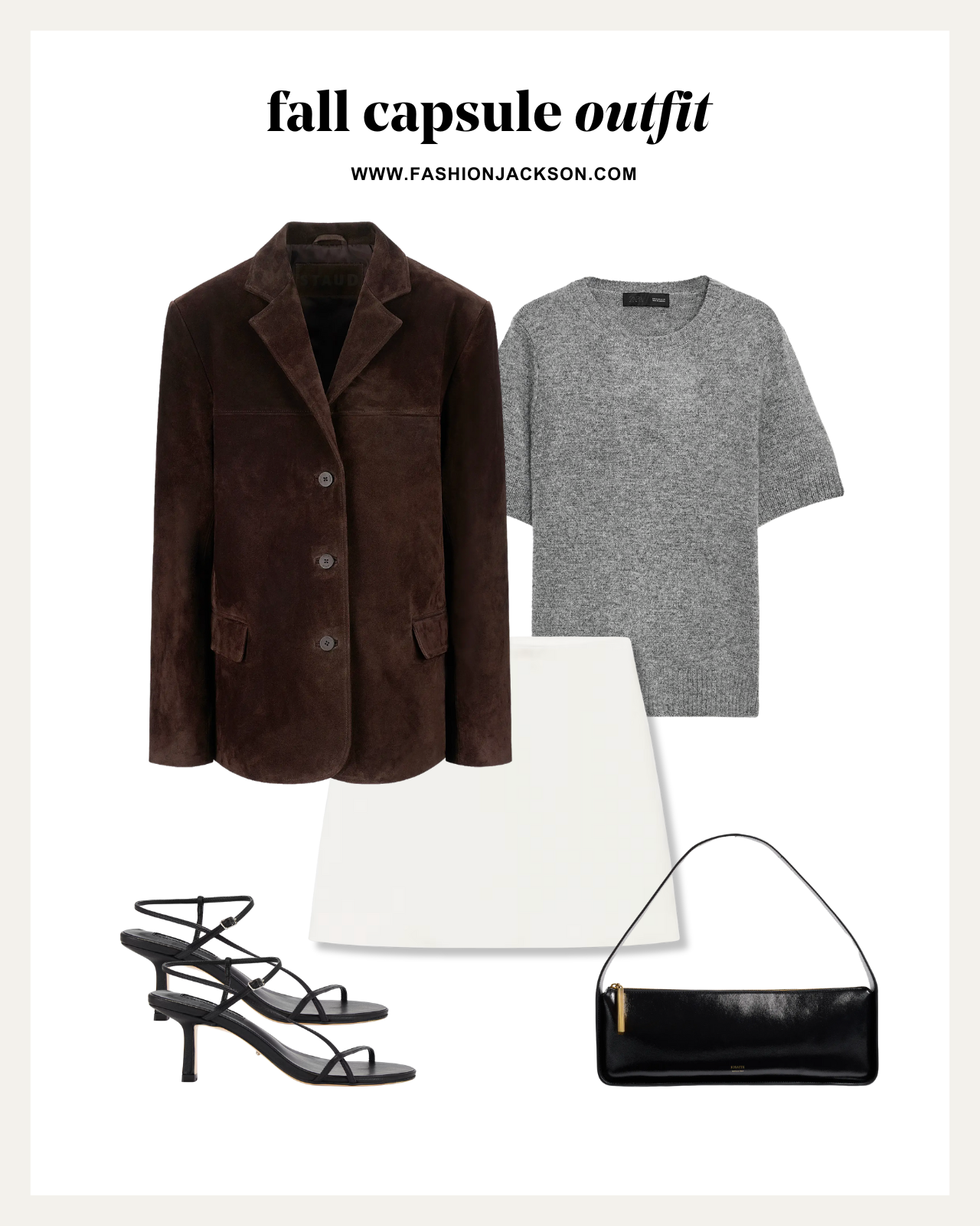 fall capsule wardrobe brown suede blazer outfit