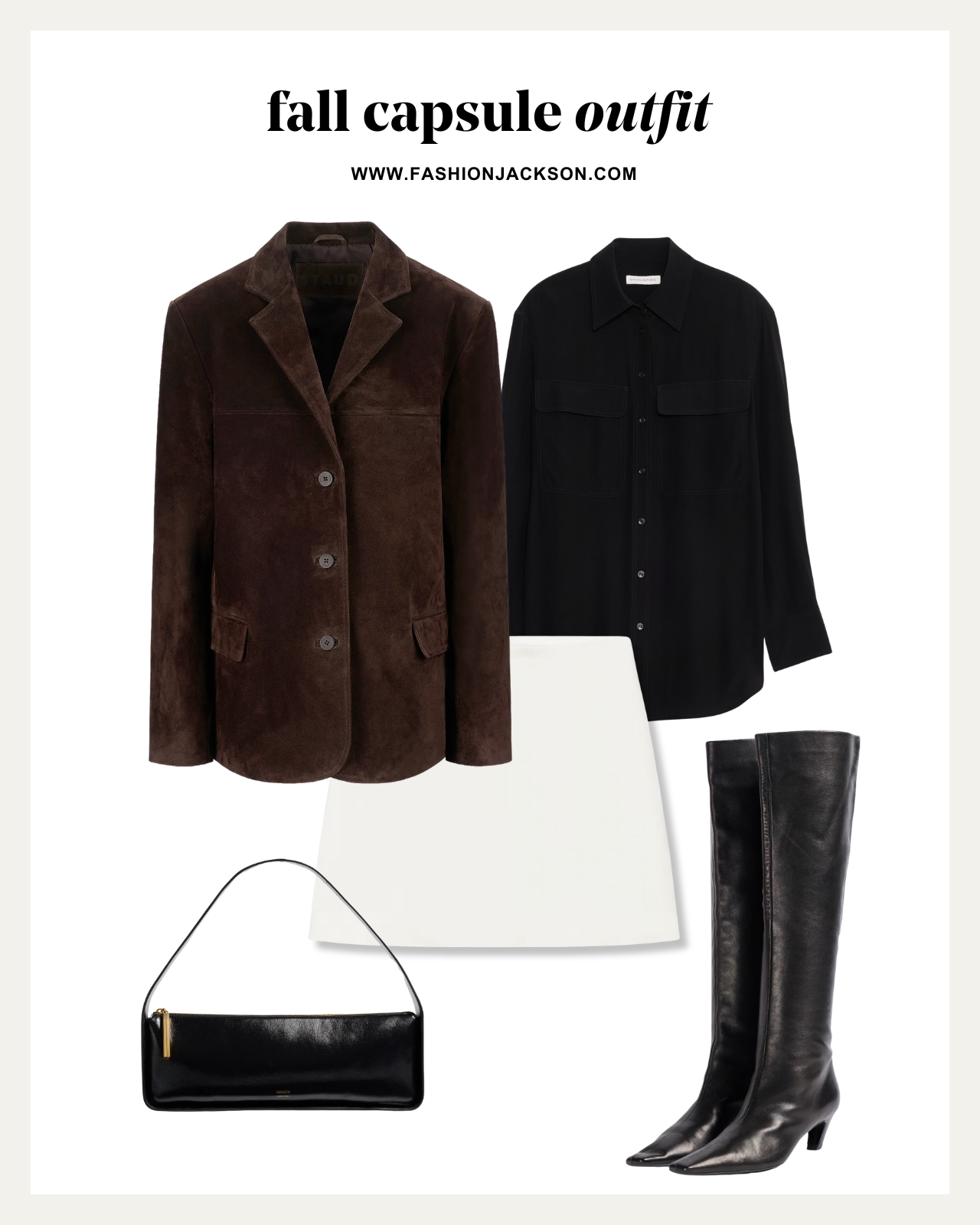 fall capsule wardrobe brown suede blazer outfit