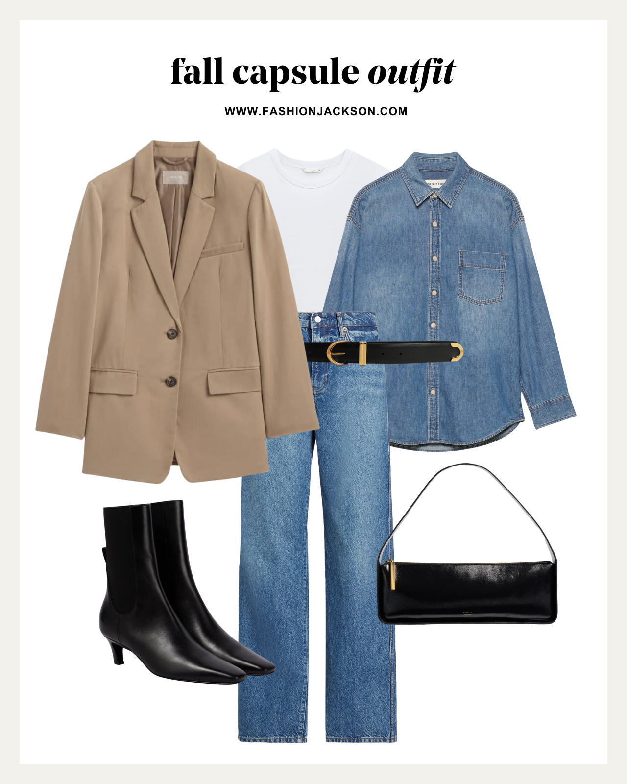 fall capsule wardrobe camel boyfriend blazer outfit