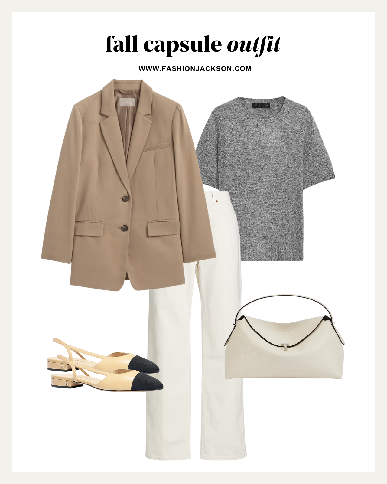 fall capsule wardrobe camel boyfriend blazer outfit