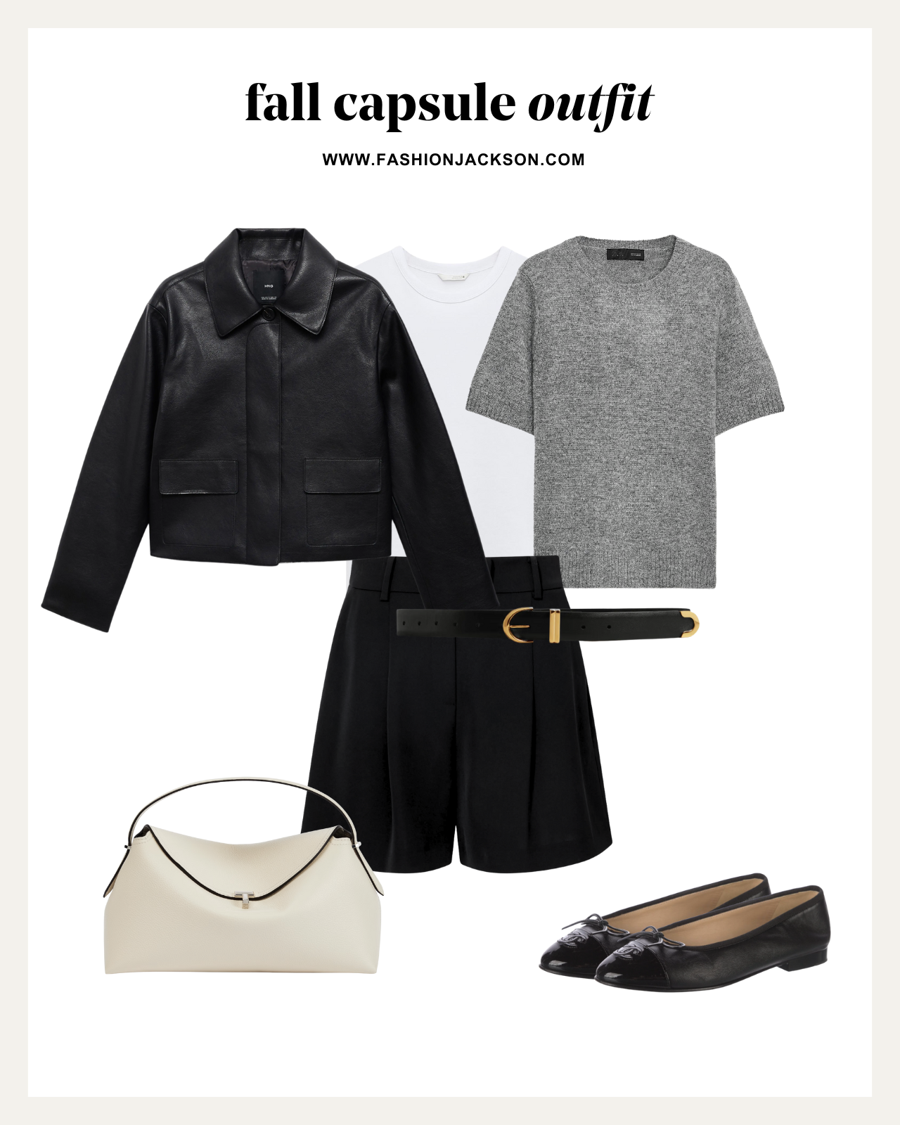 fall capsule wardrobe black leather jacket outfit