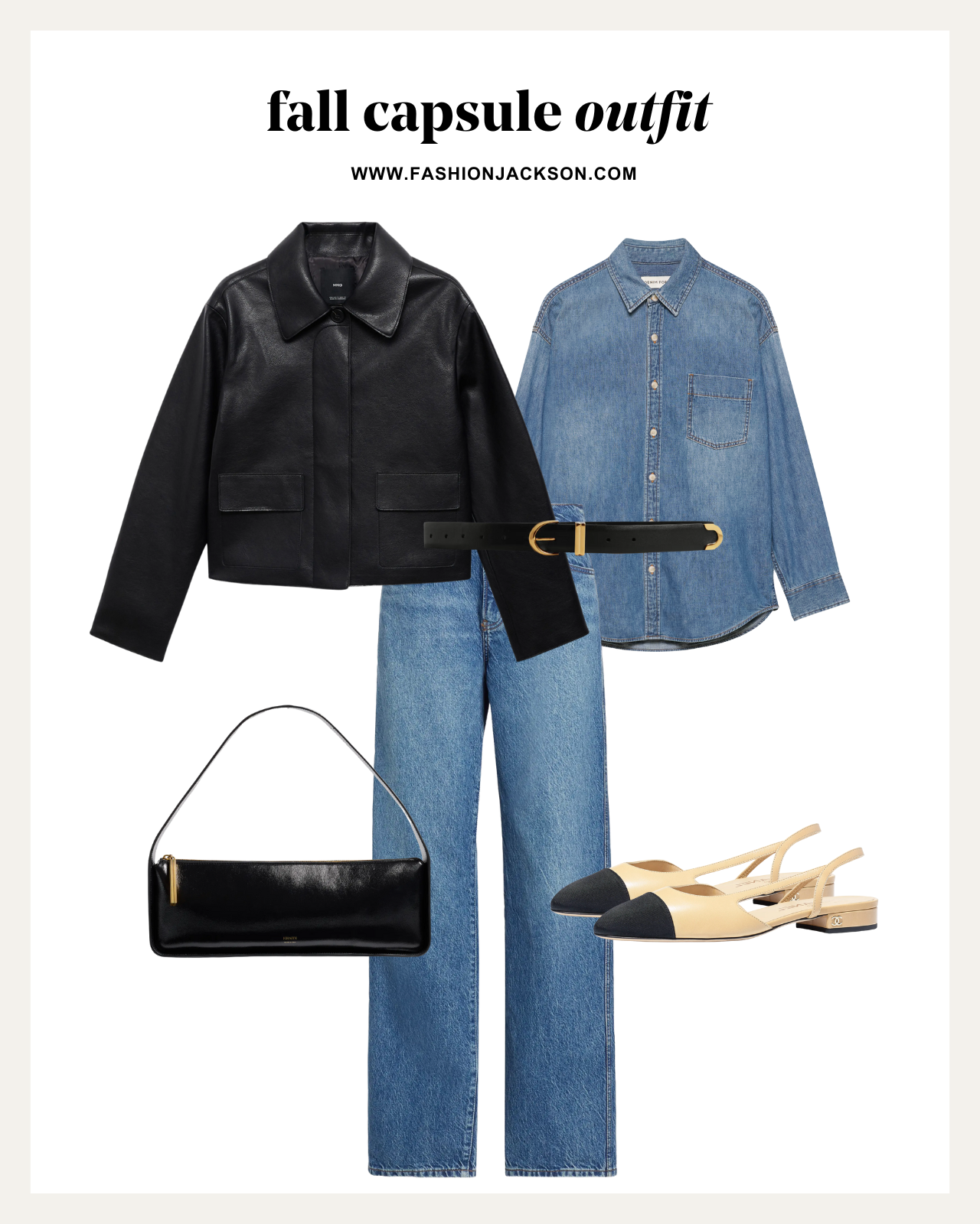 fall capsule wardrobe black leather jacket outfit