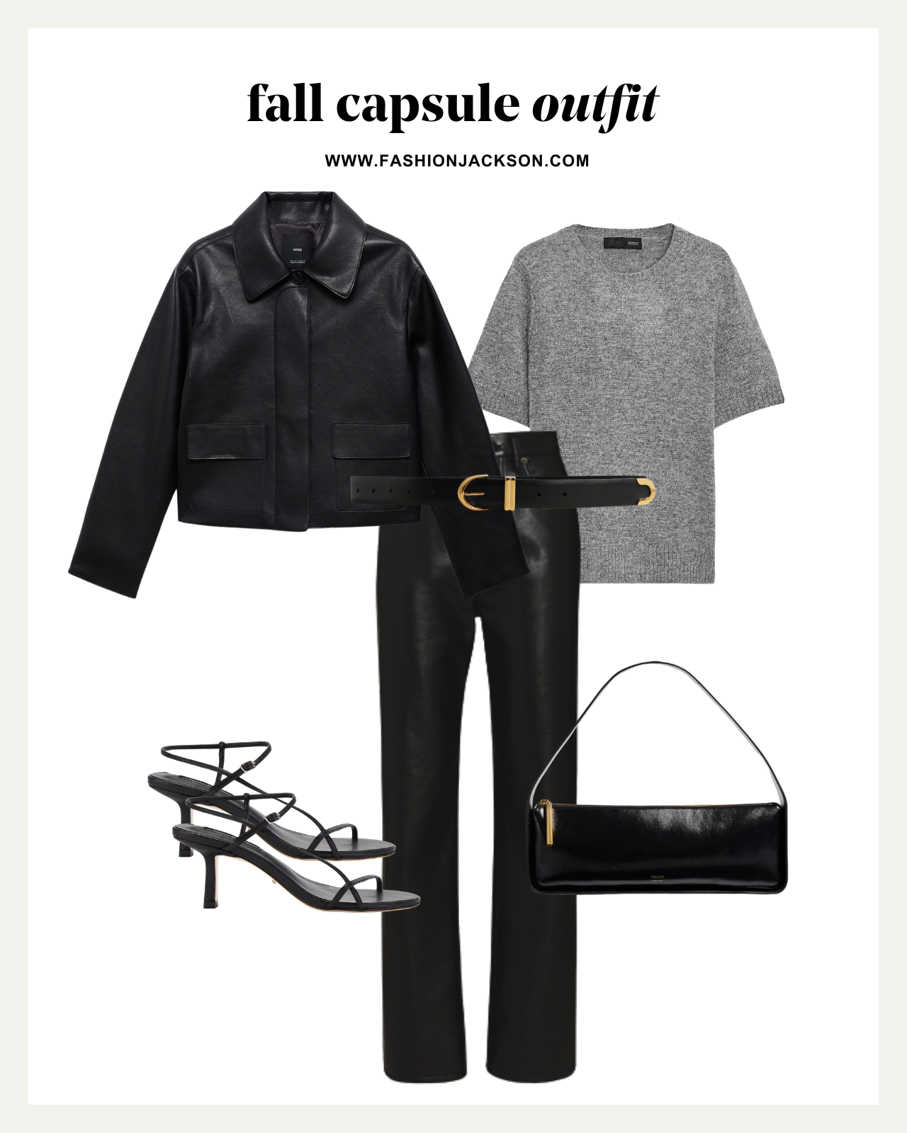 fall capsule wardrobe black leather jacket outfit